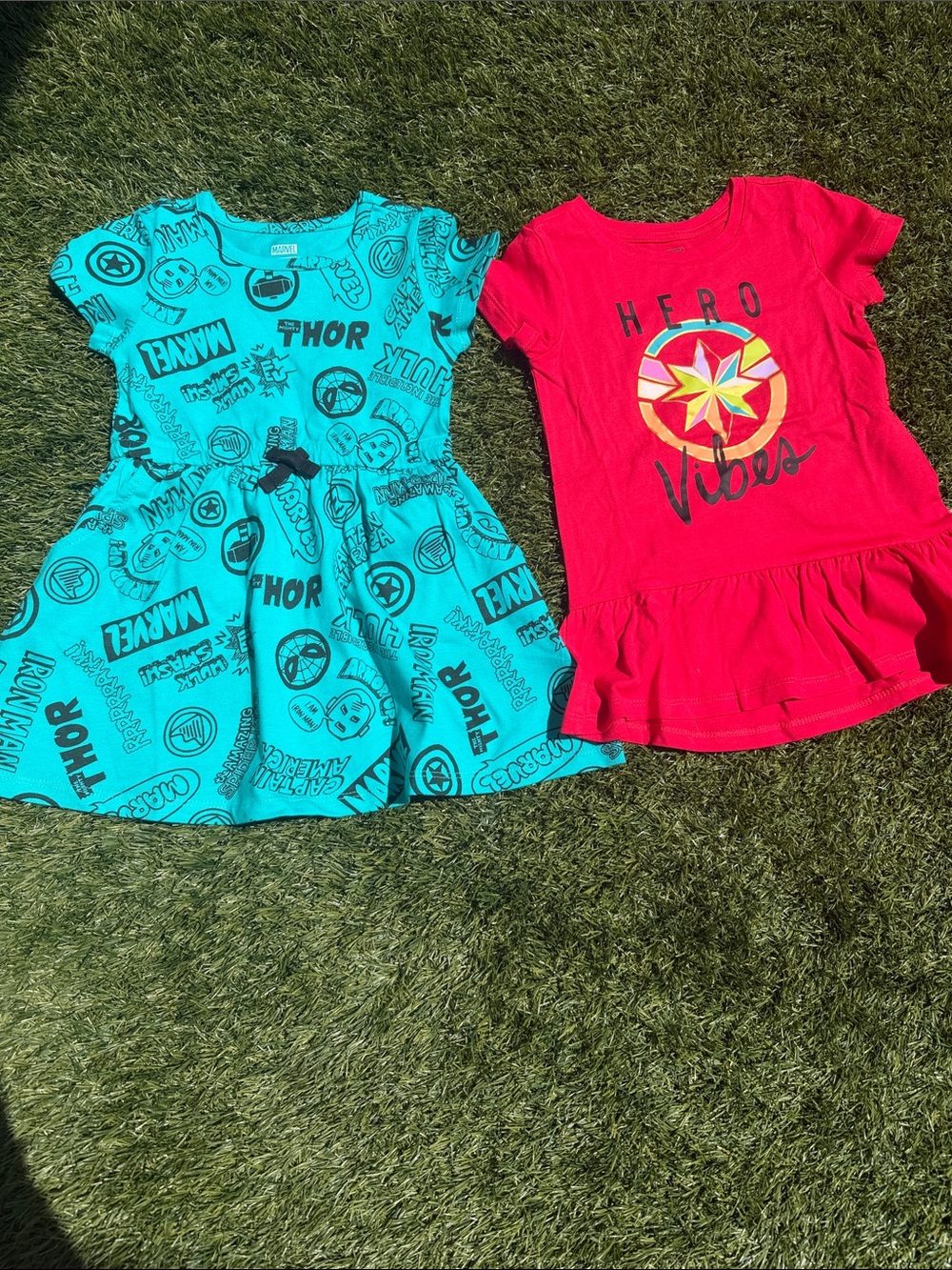 Marvel Turquoise and red Graphic Skater Dress size 3T (set of 2)